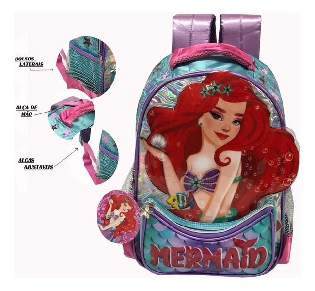 Imagem de Mochila Sereia Infantil Feminina Escolar Costas Aulas Dl1464