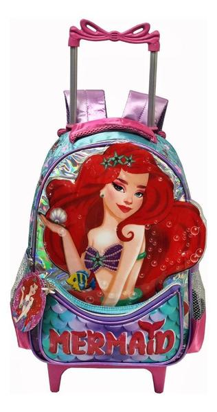 Imagem de Mochila Sereia Infantil Menina Escolar Rodinhas Aulas Dl1464