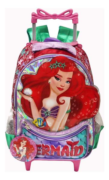 Imagem de Mochila Sereia Infantil Menina Escolar Rodinhas Aulas Dl1464