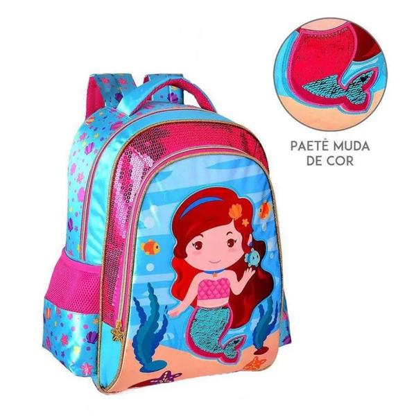 Imagem de Mochila Sereia Serena de Costas Escolar Infantil Meninas