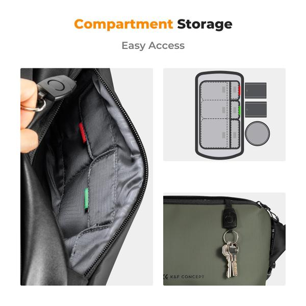 Mochila Sling Bag & Camera DSLR K&F Concept 2 em 1 preto-verde Imagem de Mochila Sling Bag & Camera DSLR K&F Concept 2 em 1 preto-verde