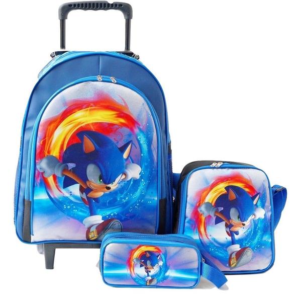 Imagem de Mochila Sonic Power Rodinhas Lancheira E Estojo Kit