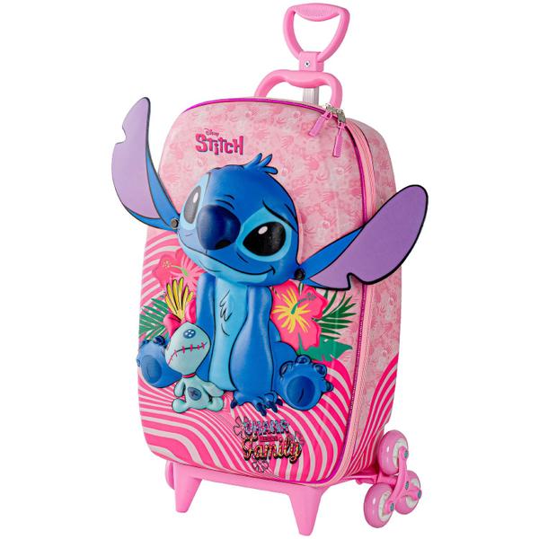 Imagem de Mochila Stitch Mala Infantil Escolar Disney Rosa Com Alto Relevo 3D Maxtoy - Diplomata