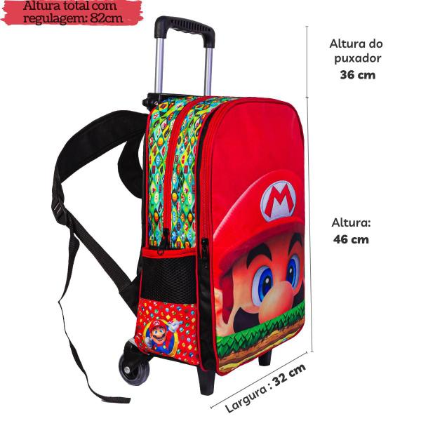 Imagem de Mochila Super Mario Bross c/ Lancheira Rodinha Para Menino