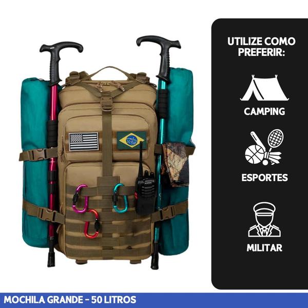 Mochila Tática Militar 50L Impermeável Super Reforçada para