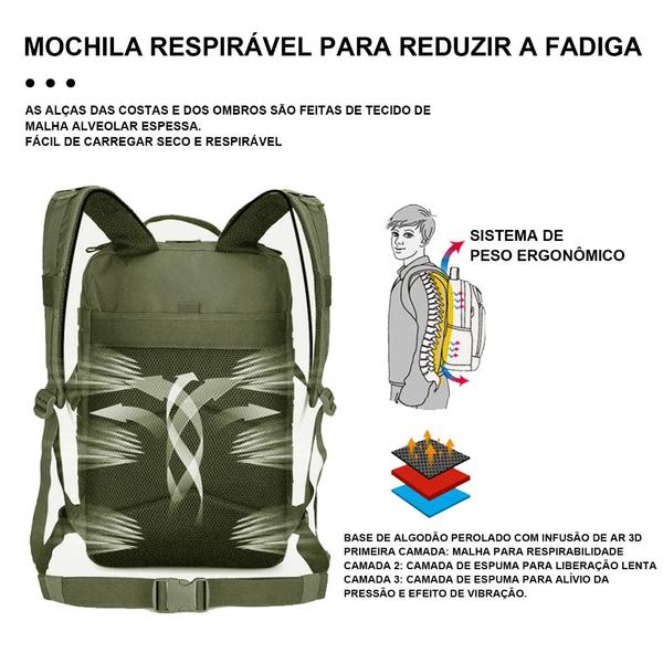 Imagem de  Mochila Tática Militar Impermeavel Masculina Feminina 50L Viagem Academia Esportiva Camping Trilha Acabamento Reforçado Multifuncional 