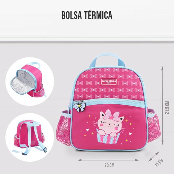 Imagem de Mochila Térmica Bolsa Lancheira Necessaire Infantil Criança Kit Pote Marmita Lanche Garrafa Squeeze Bico Canudo Trava