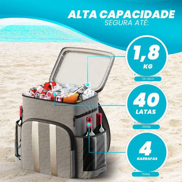 Imagem de Mochila Térmica Cooler Bag Freezer Impermeável Cerveja Vinho Praia Piscina 20 Litros