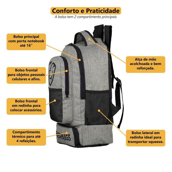 Imagem de Mochila Térmica Fitness Mala Viagem Academia Marmita Dieta Treino Porta Notebook Tablet  Esportivo