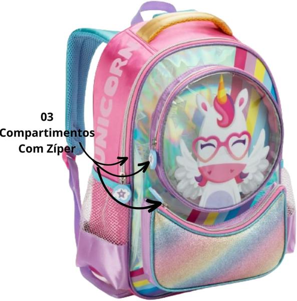 Imagem de Mochila Unicórnio Infantil Feminina De Costas Menina