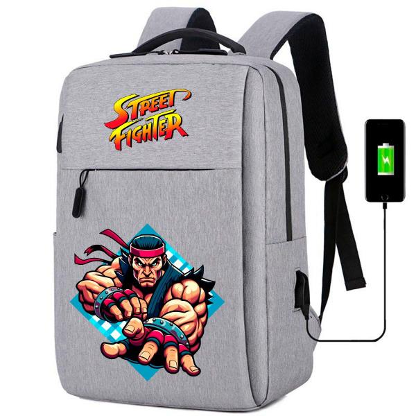 Imagem de Mochila USB Escolar Estampa Infantil Street Figther Notebooks, Trabalho Escola (Interface USB)