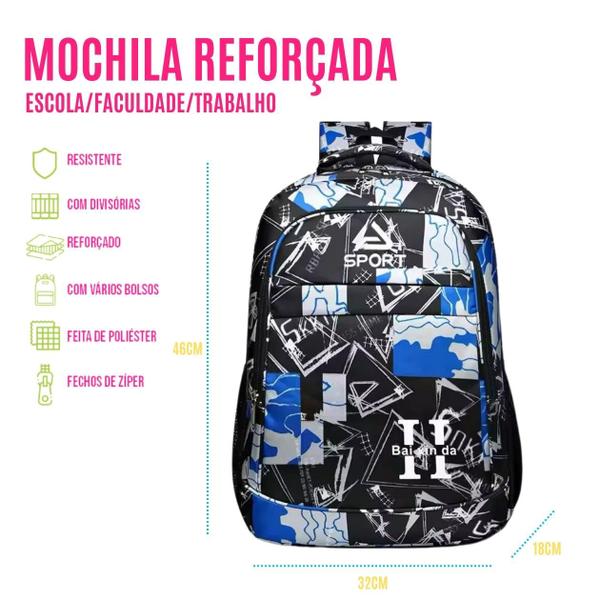 Imagem de Mochila Versátil P/ Faculdade Trabalho Escolar Viagem Reforçada Resistente C/ Compartimento Interno Compacta