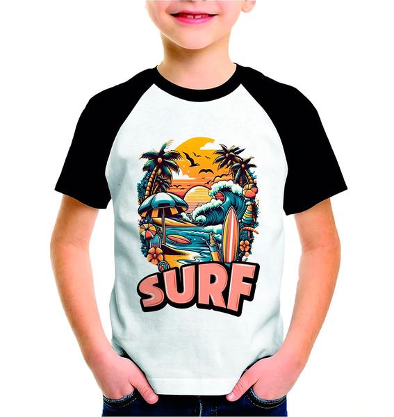 Imagem de Moda Verão Camiseta Raglan Personalizada Surf