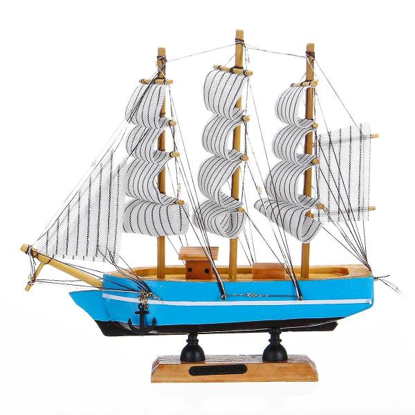 Imagem de Modelo de barco à vela artesanal de madeira com 10 LEDs para decoração de casa