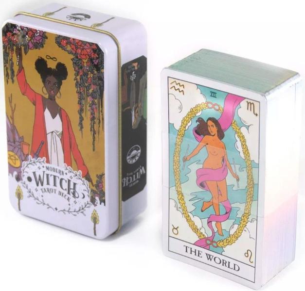 Imagem de Modern Witch Tarot Deck Em Lata Com Bordas Prateadas Tarô da Bruxa Moderna Baralho de Cartas de Oráculo