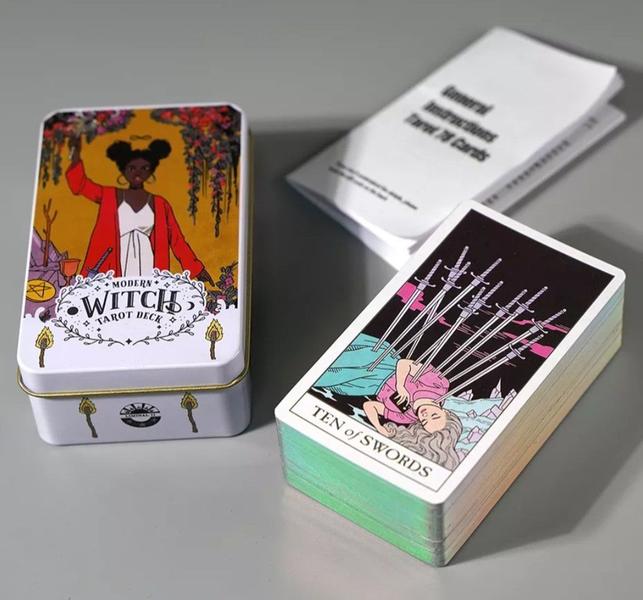 Imagem de Modern Witch Tarot Deck Em Lata Com Bordas Prateadas Tarô da Bruxa Moderna Baralho de Cartas de Oráculo