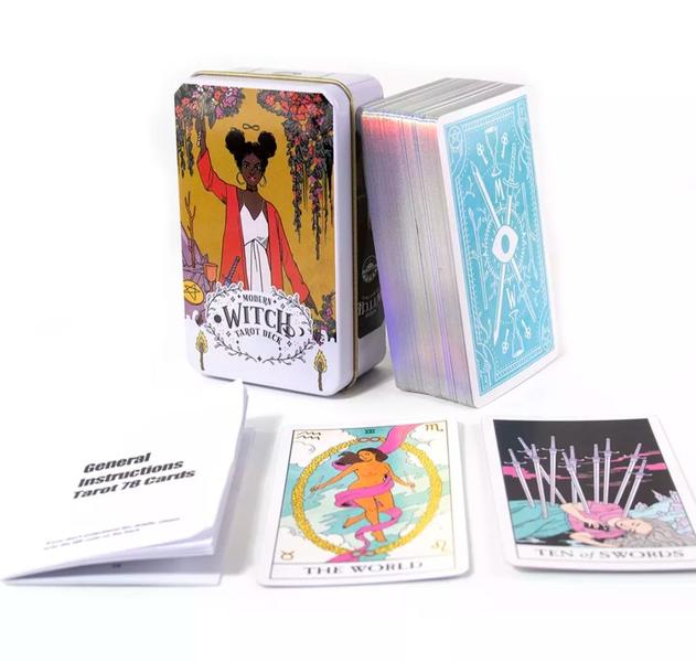 Imagem de Modern Witch Tarot Deck Em Lata Com Bordas Prateadas Tarô da Bruxa Moderna Baralho de Cartas de Oráculo