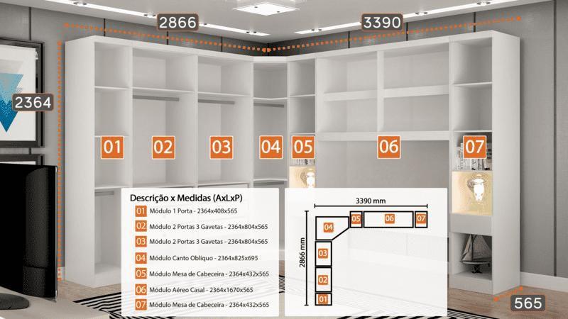 Imagem de Modulado Casal Completo 6 Portas 8 Gavetas - Rizon-Branco - Móveis Novo Horizonte