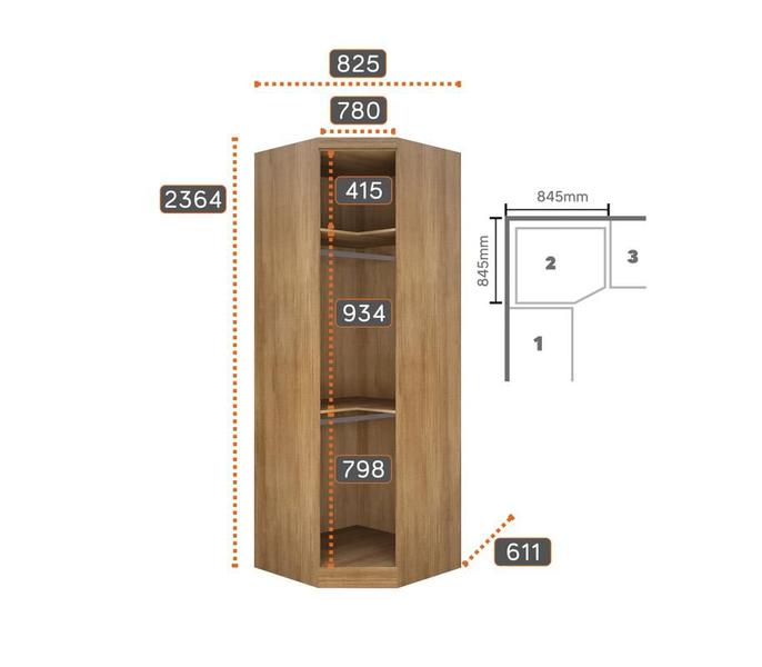 Imagem de Modulado Completo De Canto Solteiro 5 Portas 6 Gavetas - Rizon-Cumaru/Fendi - Móveis Novo Horizonte