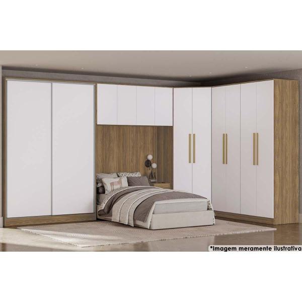 Imagem de Modulado de Quarto Closet de Canto Oblíquo N531 c/ 2 Portas Adapt Nogueira/Branco - Kappesberg