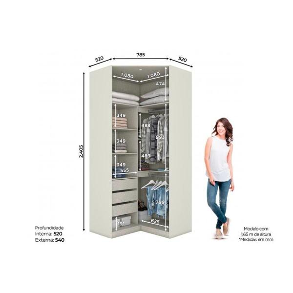 Imagem de Modulado de Quarto Closet de Canto Oblíquo Seletto MC06 c/ 2 Portas e 3 Gavetas c/ Espelho Areia - Henn