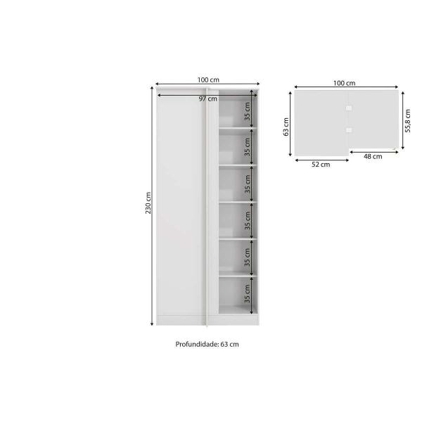 Imagem de Modulado de Quarto Guarda Roupa Canto Reto c/ 1 Porta N530 Adapt Branco - Kappesberg