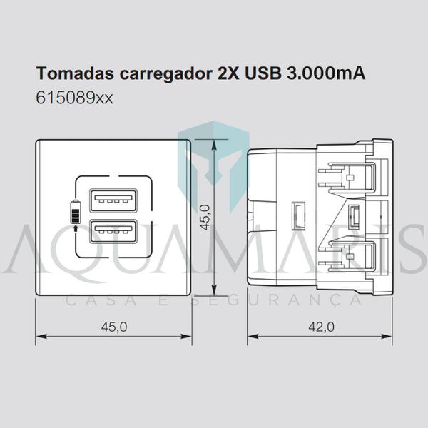 Imagem de Módulo 2 Tomadas Carregador USB Tipo C 3A Preto PIAL Plus+ 615096PT Legrand