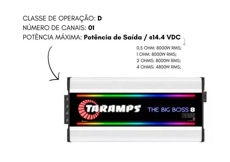 Imagem de Módulo Amplificador Led Taramps Big Boss 8 8000w Rms 1 Canal Multi-impedância