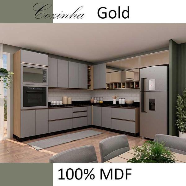 Imagem de Módulo Balcão 120cm 3 Gavetas 100% MDF Cozinha Modulada Gold Robel Hanover/Cinza