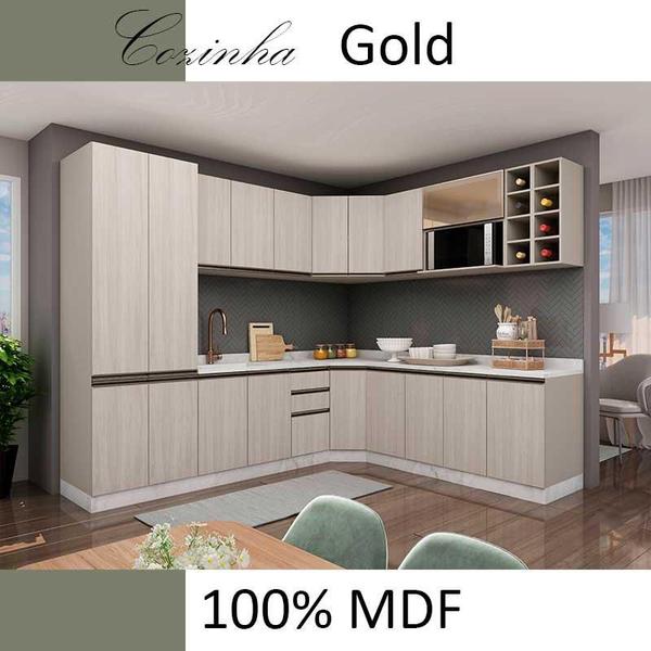 Imagem de Módulo Balcão 35cm 3 Gavetas 100% MDF Cozinha Modulada Gold Robel Fendi/Aspen