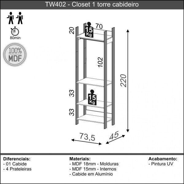 Imagem de Módulo Closet Cabideiro Tw402 Dalla Costa