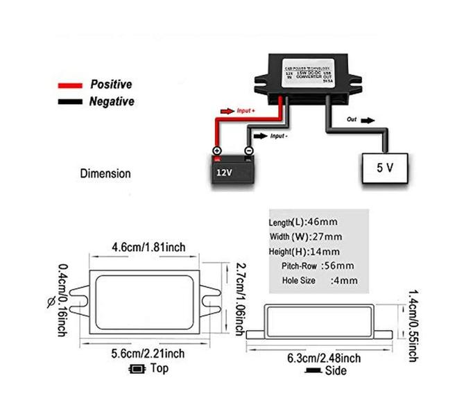 Imagem de Módulo conversor DC-DC 12V (8-23V) para 5V 3A 15W com USB-C