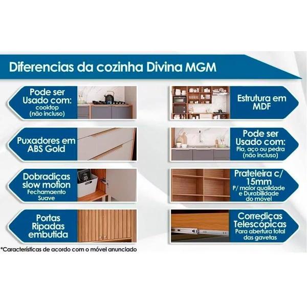 Imagem de Módulo Cozinha MGM Divina Balcão c/ 3 Portas e 2 Gavetas s/Tampo 120cm Freijo/Off White-MGM