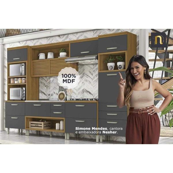 Imagem de Módulo Cozinha Nesher Princesa c/ 2 Portas e 3 Gavetas 200cm Freijo/Off White-Nesher