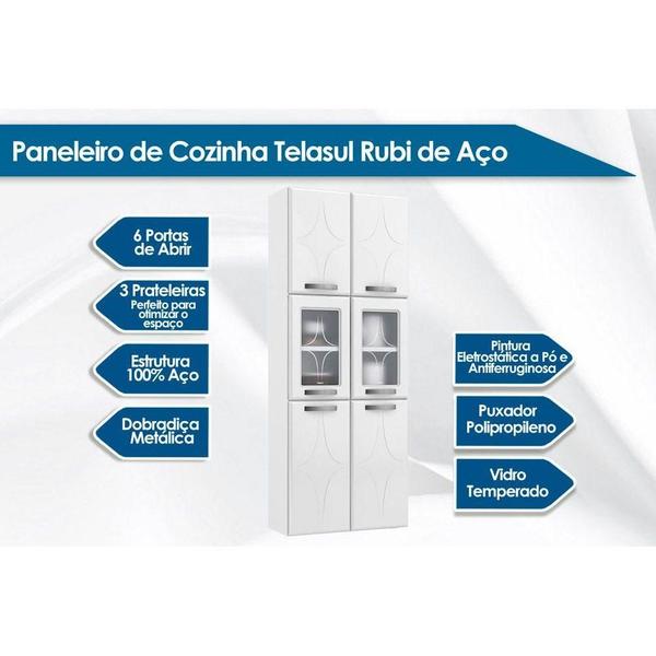 Imagem de Módulo Cozinha Telasul Rubi Paneleiro Aço 6 Portas c/2Vidro 70cm Branco/Preto-Telasul