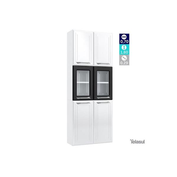 Módulo Cozinha Telasul Topázio Paneleiro 6 Portas (2 c/ Vidro) Branco/Preto Imagem de Módulo Cozinha Telasul Topázio Paneleiro 6 Portas (2 c/ Vidro) Branco/Preto