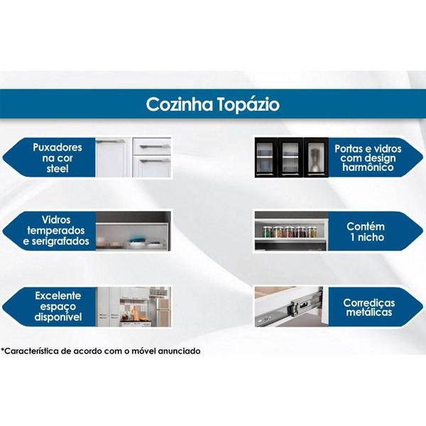 Módulo Cozinha Telasul Topázio Paneleiro 6 Portas (2 c/ Vidro) Branco/Preto Imagem de Módulo Cozinha Telasul Topázio Paneleiro 6 Portas (2 c/ Vidro) Branco/Preto