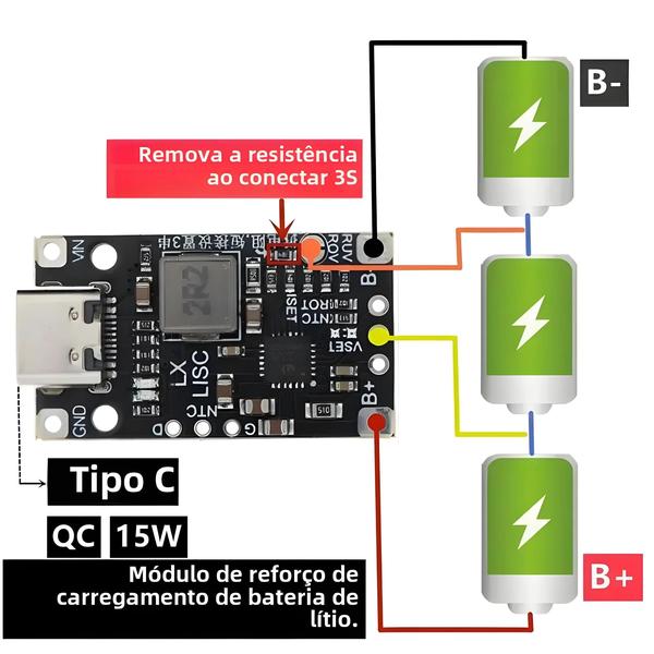 Módulo de Carregamento de Bateria de Lítio Tipo-C USB 15W - 8.4V/12.6V 1.5A com Indicador Imagem de Módulo de Carregamento de Bateria de Lítio Tipo-C USB 15W - 8.4V/12.6V 1.5A com Indicador