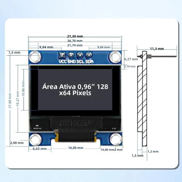 Imagem de Módulo De Exibição OLED De 128x64 Pixels Tela I2C SSD1306 De 0,96 Polegadas Para Arduino Raspberry