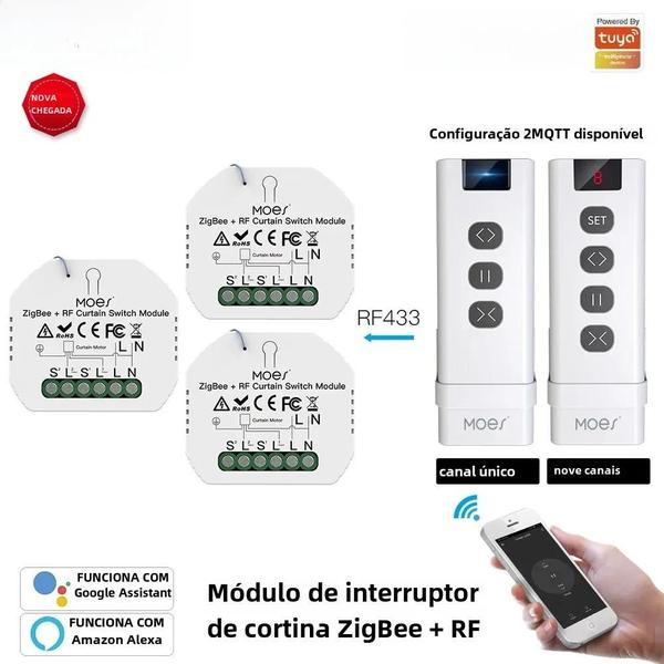 Imagem de Módulo De Interruptor De Cortina Inteligente Zigbee Rf433 Persianas Motorizadas Para Persianas 2mqtt