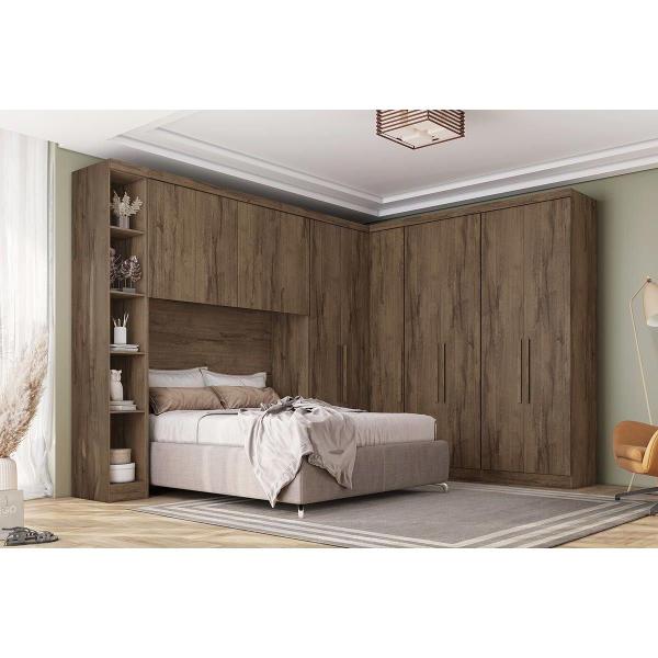 Imagem de Módulo de Quarto Casal Armário Ponte Aéreo /Queen 167cm Rizon/Linea c/ 4 Portas Cumaru/Fendi - Novo Horizonte