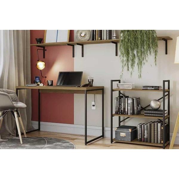 Imagem de Módulo de Quarto Casal Kit 3 Prateleiras Industrial LI009 21x72x29 Freijo/Preto - Kappesberg