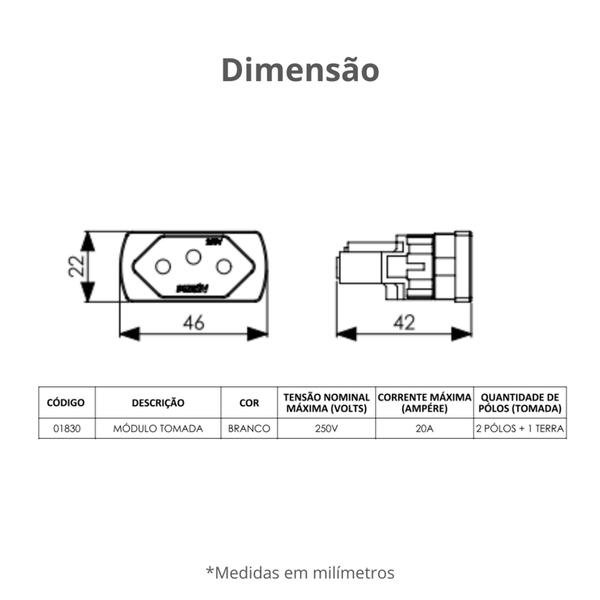 Imagem de Módulo De Tomada 2 Pinos + 1 Terra 20A Branco Durín