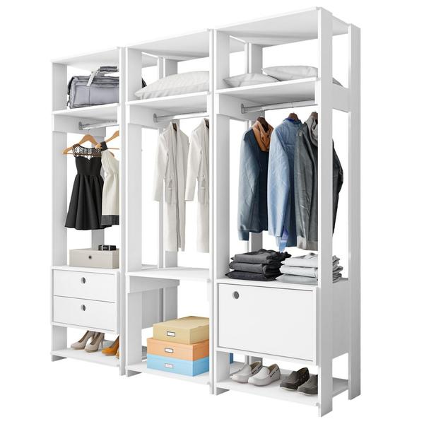 Imagem de Módulo Guarda Roupa Closet Casal 1 Porta 2 Gavetas Titan Branco Velluto - Móveis Leão