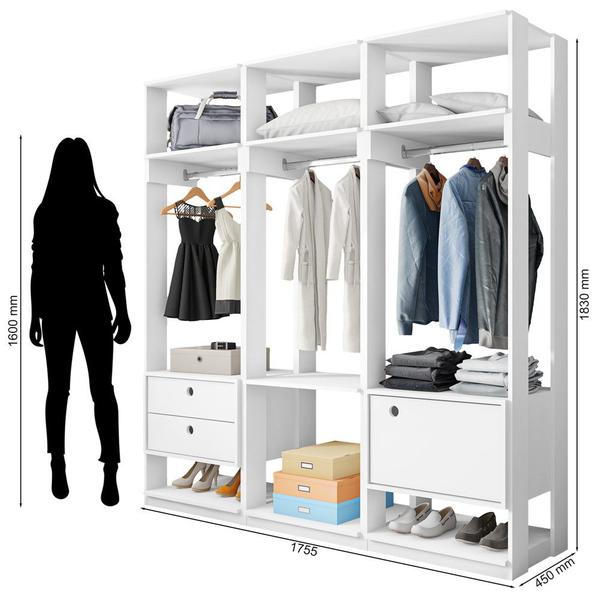 Imagem de Módulo Guarda Roupa Closet Casal 1 Porta 2 Gavetas Titan Branco Velluto - Móveis Leão