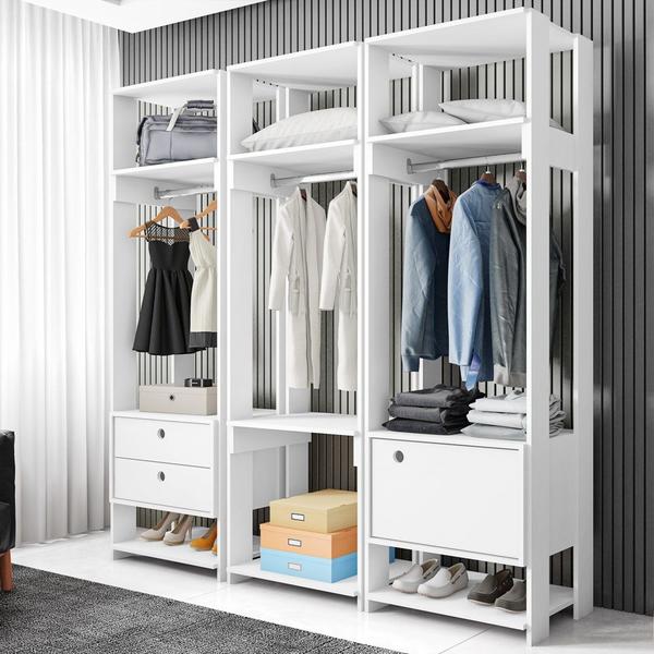 Imagem de Módulo Guarda Roupa Closet Casal 1 Porta 2 Gavetas Titan Branco Velluto - Móveis Leão