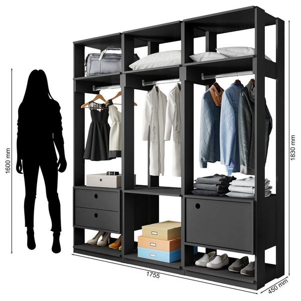 Imagem de Módulo Guarda Roupa Closet Casal 1 Porta 2 Gavetas Titan Preto Velluto - Móveis Leão