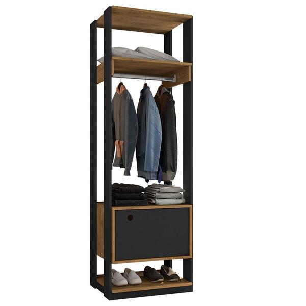 Imagem de Módulo Guarda Roupa Closet Com 1 Porta Titan Preto Velluto/Freijó - Móveis Leão