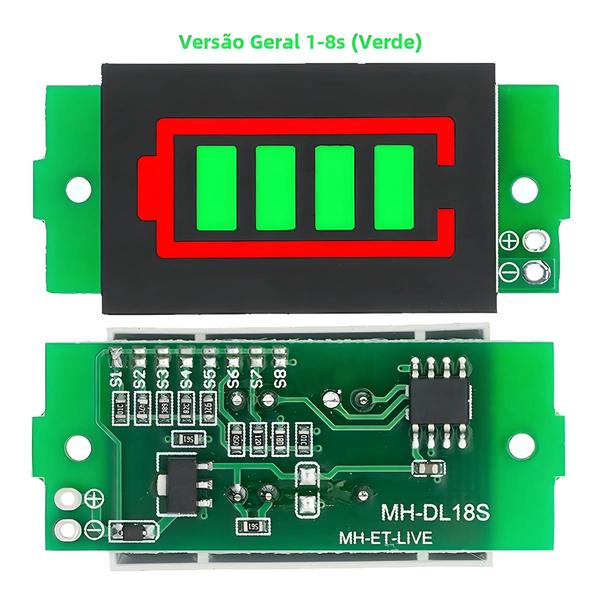 Imagem de Módulo Indicador de Bateria de Lítio 3.7V (1S-4S-8S) com Display Azul