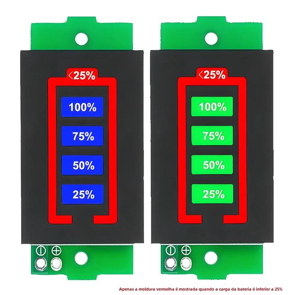 Imagem de Módulo Indicador de Bateria de Lítio 3.7V (1S-4S-8S) com Display Azul